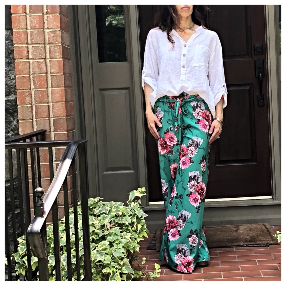 PARIS Floral print tie waist pants